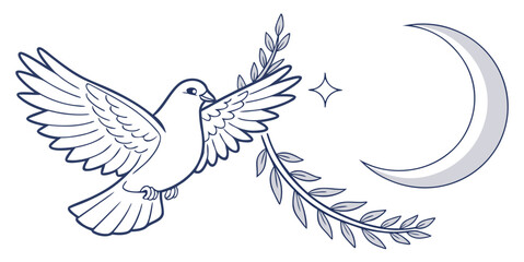 Dove with olive branch and crescent moon © RABBY