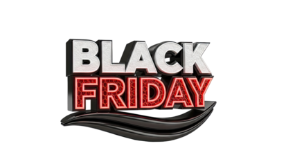 Black Friday 3D Text with Red Neon Glow and Textured White Letters