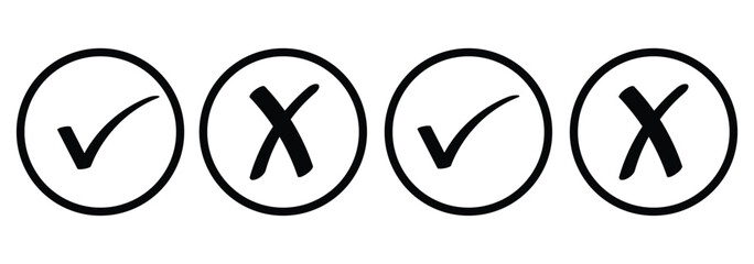 Check box tick mark icon set button correct right wrong buttons or yes or no checkmark red cross green tick vector illustration, PNG transparent