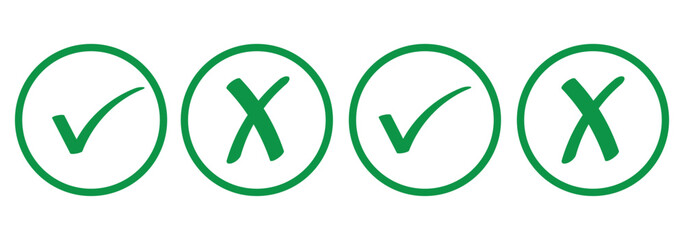 Check box tick mark icon set button correct right wrong buttons or yes or no checkmark red cross green tick vector illustration, PNG transparent © Hike studio