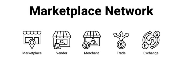 Obraz premium Marketplace Network web banner icon vector illustration concept for with icon of Marketplace, Vendor.