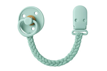 Mint green baby pacifier with braided strap and clip