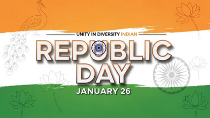 Indian republic day celebration with unity in diversity theme on january 26 featuring lotus flowers and peacock on indian flag background with Patriotism