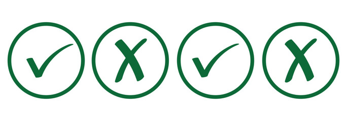 Check box tick mark icon set button correct right wrong buttons or yes or no checkmark red cross green tick vector illustration, PNG transparent