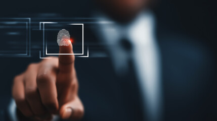 Fingerprint scan for biometric security access and digital identity verification