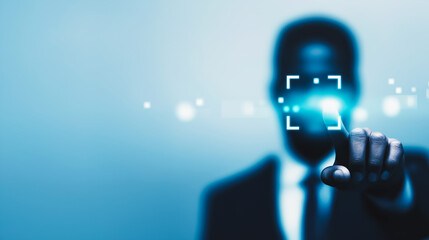 Businessman Using Facial Recognition Biometric System for Identity Verification and Secure Access
