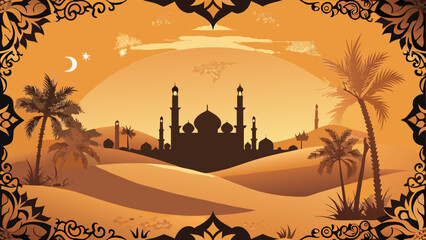 Desert mosque silhouette isolated on white background isolated on white background, Vector, illustration © Osman