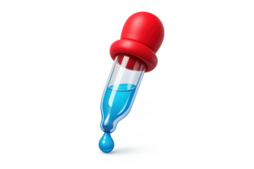Cartoon pipette icon with blue liquid for laboratory and science design