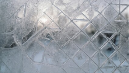 Frozen Windowpane - Abstract Ice Crystals on Glass Surface.