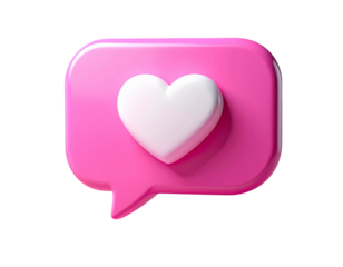 Pink Speech Bubble with White Heart Transparent Background.