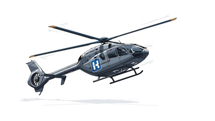 Gray Helicopter in Flight Isolated on White