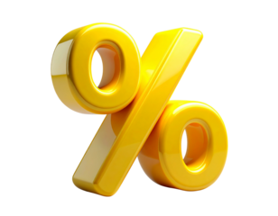  Yellow 3D Percentage Symbol Transparent Background.