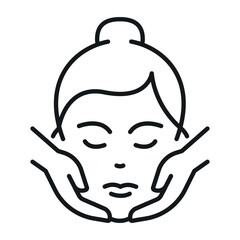 A facial massage icon depicting a woman s face and hands, symbolizing the idea of care and relaxation.