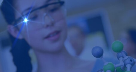 Animation of data processing and chemical formula over schoolgirl - Powered by Adobe