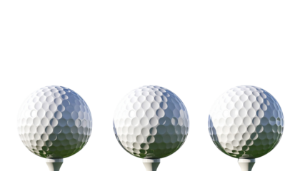 A close-up macro image of a round, white golf ball against a white background