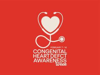 Congenital Heart Defect Awareness Week February 7 to 14 Medical Poster with Stethoscope and Heart Icon for Cardiology Healthcare Education Campaigns