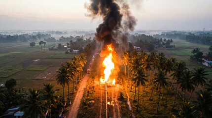 Gas leakage and fire burst