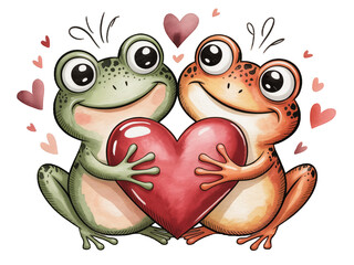Cute Frogs in Love Holding a Heart