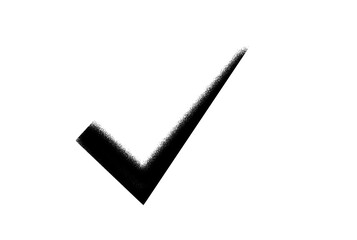 A black check mark with brush-textured edges, hand-drawn style, isolated on transparent background, PNG.