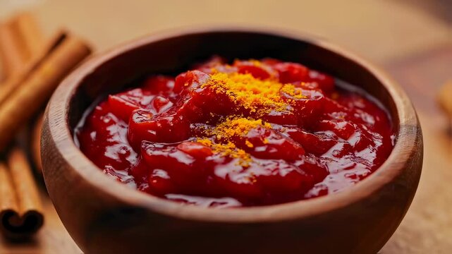 Rustic Cranberry Sauce in Wooden Bowl