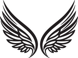 Stylized Symmetrical Feather Wings Vector. Elegant Black Line Tattoo Icon for Spiritual, Fantasy, and Logo Design