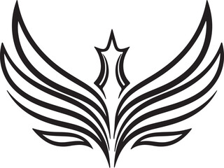 Black and White Wing Icon with Abstract Flame Center &ndash; Elegant Symmetrical Vector for Power, Freedom, and Flight Concepts
