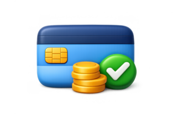 Digital payment success icon with credit card and coins for financial apps and interfaces
