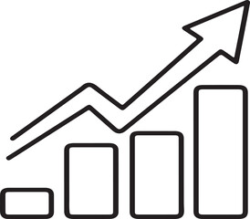Minimalist Growth Bar Chart with Arrow. Business Success, Financial Progress, Data Analytics Icon