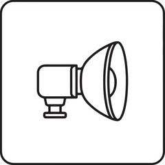Studio Photography Flash Light Icon. Minimalist Black and White Vector for Lighting Equipment, Videography, and Creative Workspace Design, vector illustration of a megaphone