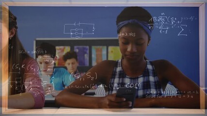 Animation of mathematical equations over diverse students in classroom - Powered by Adobe
