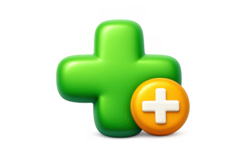 Minimalist green plus icon design with glossy finish for digital interfaces and apps