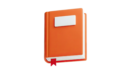 Orange 3D Book Icon with Bookmark and Label