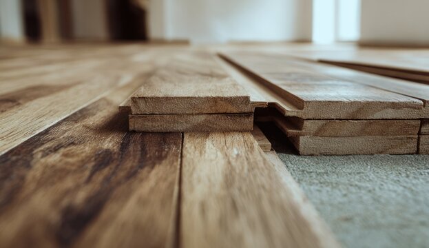 Wooden planks on a floor.