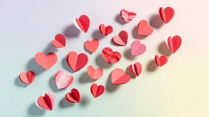 Collection of red paper hearts on gradient background