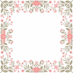 Fototapeta premium Elegant floral border design with soft pink and beige blossoms and leaves