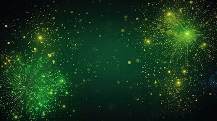 Green and Gold Fireworks Celebration Background with Copy Space