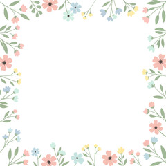 Fototapeta premium Charming Floral Border with Delicate Blossoms and Leaves, Perfect for Spring or Summer Designs