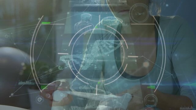 Animation of network of connections over fit woman exercising