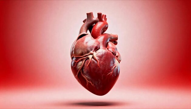 realistic 3d human heart rotating on red background perfect for heart month