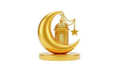 Golden Crescent Moon with Islamic Lantern and Star
