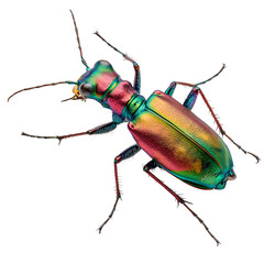 Vibrant iridescent tiger beetle showcasing its metallic green, pink, and golden exoskeleton