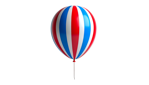 A 3D rendered floating balloon with red, white, and blue vertical stripes against a black background - Powered by Adobe