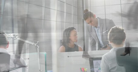 Animation of statistics processing over business meeting - Powered by Adobe