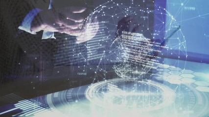 Animation of diverse data and network of connections over screen with world map - Powered by Adobe