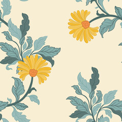 Mughal ornamental floral branch seamless vector pattern in heritage style