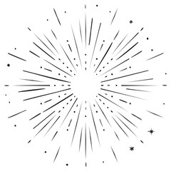Obraz premium Abstract Starburst of Lines and Dots Radiating Outward, Sunbeam Explosion in a Minimalist Design, Black and White