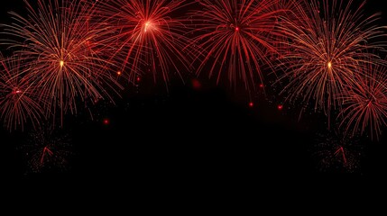 Red and Gold Fireworks Celebration Background with Copy Space