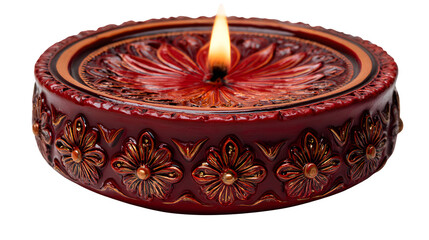 A burning heart shaped wax candle with a glowing flame and wick provides romantic candlelight for a spa relaxation or holiday celebration isolated on a white background