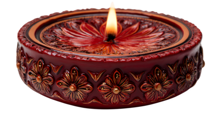 A burning heart shaped wax candle with a glowing flame and wick provides romantic candlelight for a spa relaxation or holiday celebration isolated on a white background