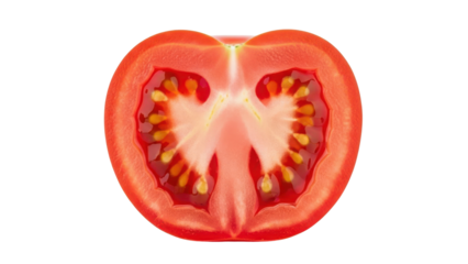 Ripe Red Tomato Half Product Shot, Top View isolated PNG with Transparent Background